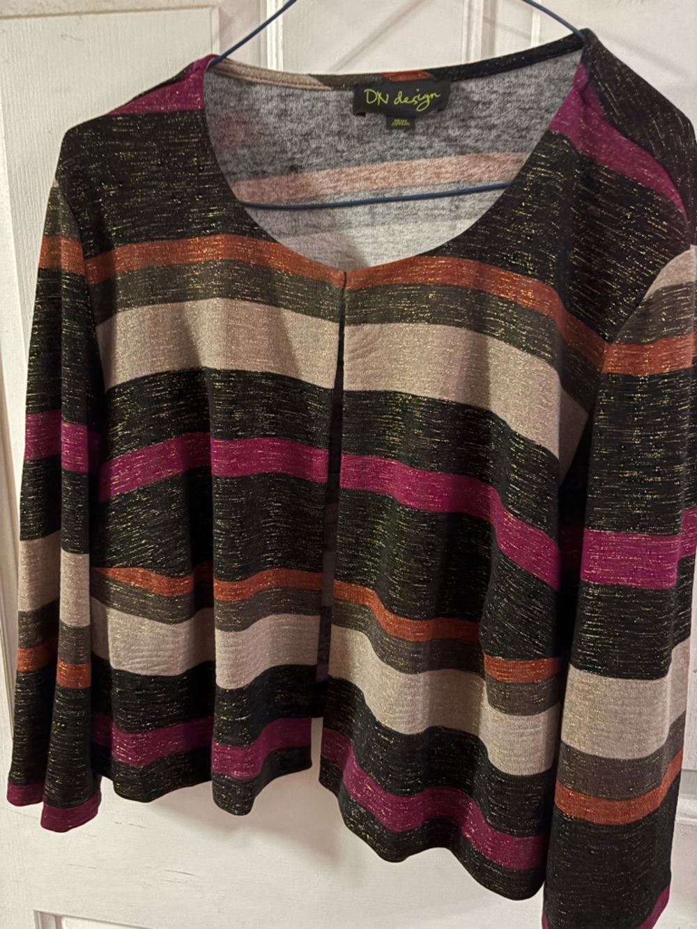 DN Design Striped Metallic Open Shrug - Black, Pink, Tan
